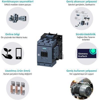 SIEMENS 132KW 265A 230VAC-DC 2NO+2NC SIRIUS KONTAKTÖR VİDA BAĞLANTILI 4011209507937