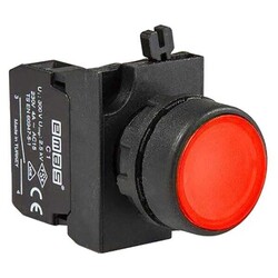 Emas - EMAS CP160DK C PLASTİK 12-30V AC/DC KIRMIZI LEDLİ YAYLI DÜZ KIRMIZI 22MM BUTONC1NO