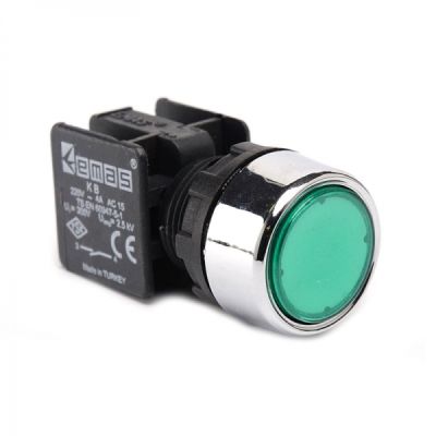 EMAS KB12DY 1NK YEŞİL DÜZ YAYLI KUMANDA BUTONU