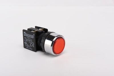 EMAS KB14DK PLASTİK 1NO+1NC DÜZ YAYLI KIRMIZI 22MM BUTON