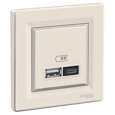 SCHNEIDER ELECTRIC ASFORA USB PRİZİ 2.4A İKİLİ TYPE A+C KREM EPH2700323