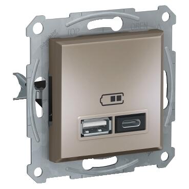 ASFORA USB PRİZİ, 2.4A, İKİLİ, TYPE A+C, BRONZ