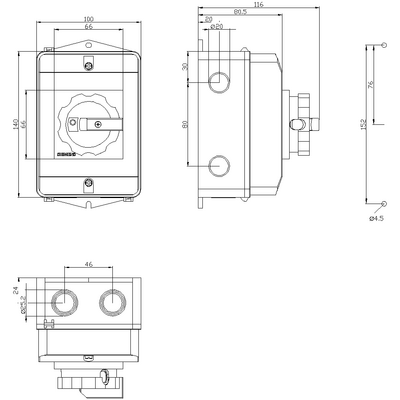SIEMENS 25A, 9,5 KW 3LD2 KUTULU TİP PAKO ŞALTER IP65 TAHRİK KOLU SARI/KIRMIZI 4011209524200