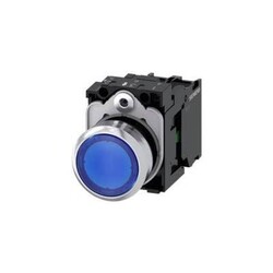 Siemens - SIEMENS 3SB6166-0DB50-1BA0 KOMPLE IŞIKLI YAY DÖNÜŞLÜ LED’Lİ BUTON METAL MAVİ 1NO 220VAC