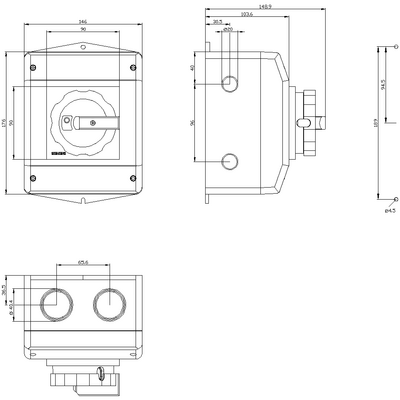 SIEMENS 63A 22KW 3LD2 KUTULU PAKO ŞALTER IP65 TAHRİK KOLU SARI/KIRMIZI 4011209524323