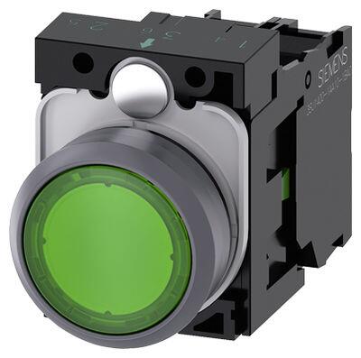 SIEMENS SİRİUS ACT MAT METAL KOMPLE IŞIKLI YAY DÖNÜŞLÜ BUTONLAR YEŞİL 230VAC 1NC 4011209971479