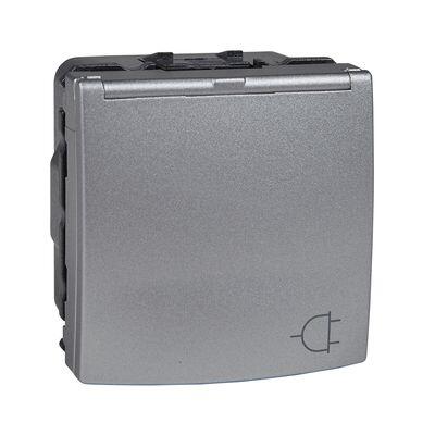 SCHNEIDER ELECTRIC UNICA TOPRAKLI KAPAKLI TOPRAKLI PRİZ ÇOCUK KORUMALI 2 MODÜL ALİMİNYUM 8420375114010